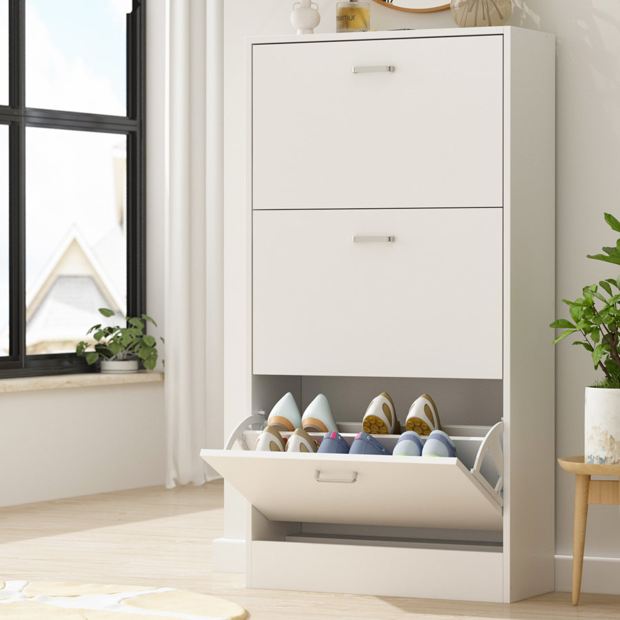 3 Sleek Pivot Drawers Shoe Cabinet With Metal Handle